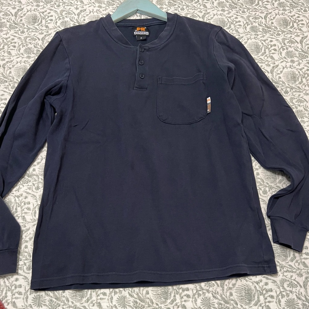 Men's Navy Long Sleeve Henley FR Shirt Size S - Picture 3 of 8